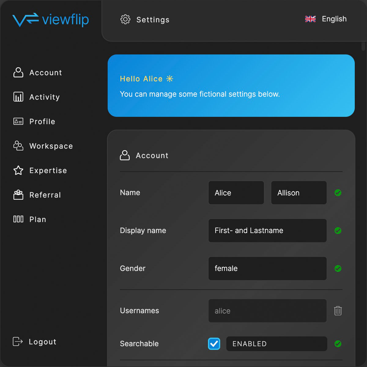 Settings dark